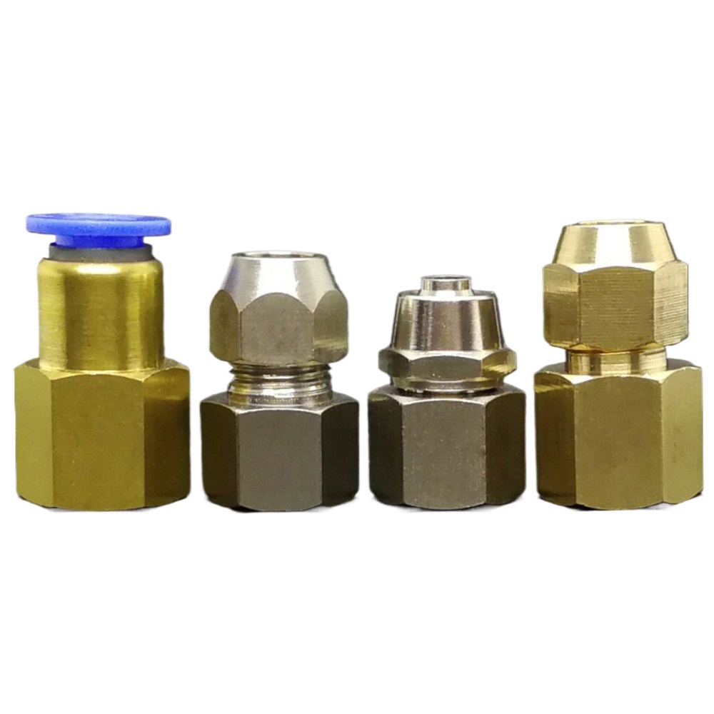 Compression Fitting Brass - ข้อต่อลมนิวเมติกแบบกดเร็ว M10/12/14/16/18/20 เมตริก ตัวเมีย พร้อมเกลียวเกลียวเร็ว สำหรับท่ออัดลม